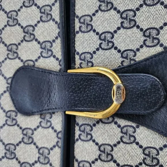 VINTAGE Gucci GG Web Coated Canvas Shoulder Bag Blue White Leather Trim Chain - Picture 3 of 14